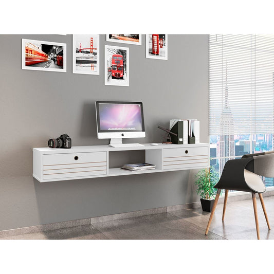 Manhattan Comfort Liberty 62.99 Mid-Century Modern Floating Office Desk with 3 Shelves in White