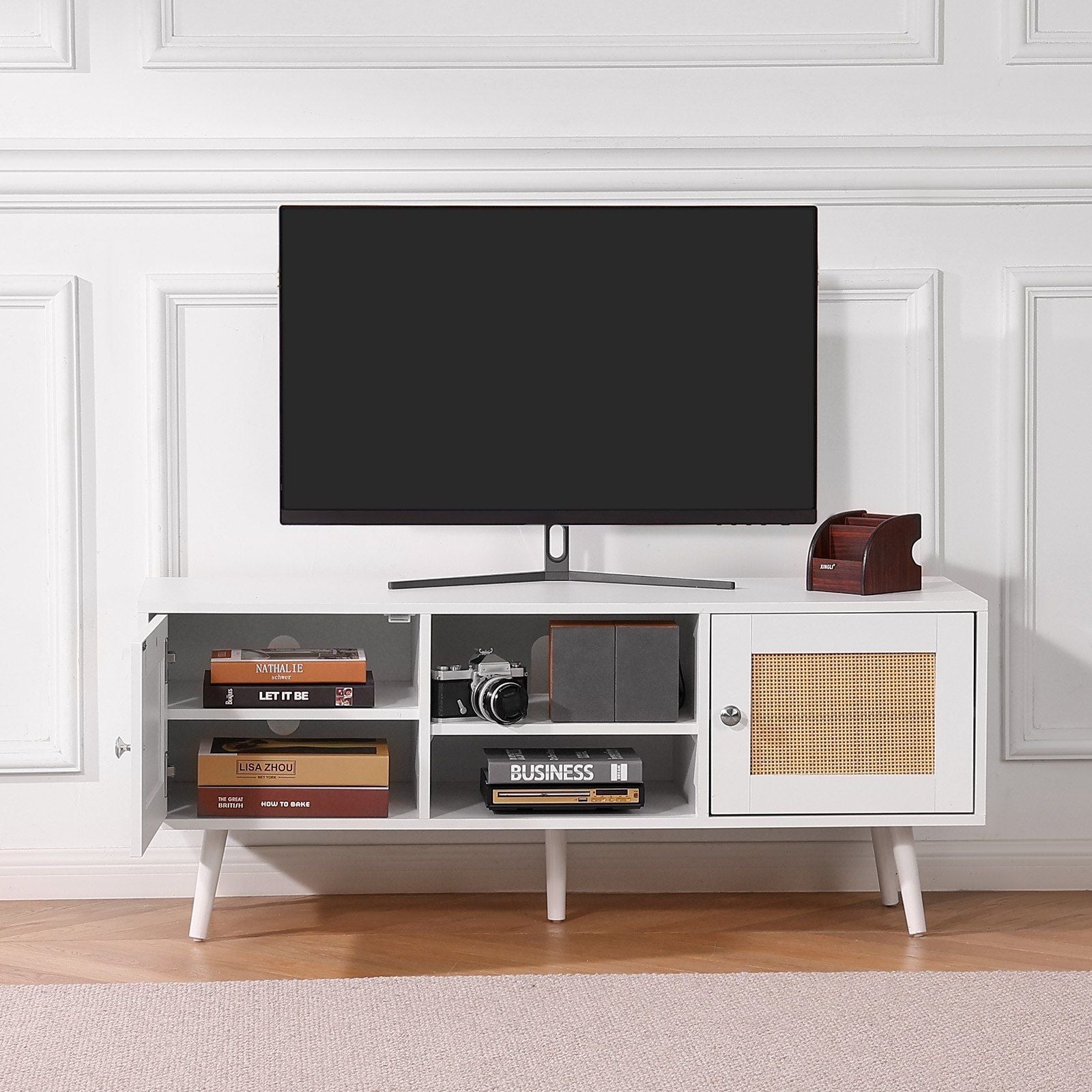 55" TV Mid-Century TV Stand, White (view 8)