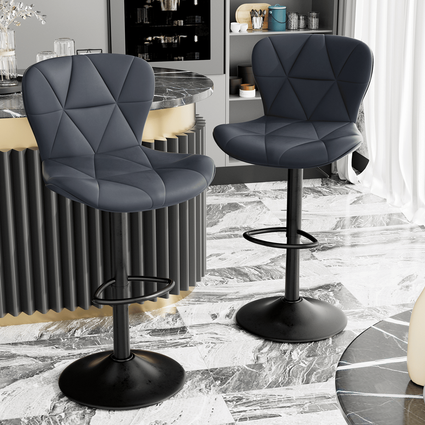Faux Leather Swivel Bar Stools, Set of 2, Black (view 45)