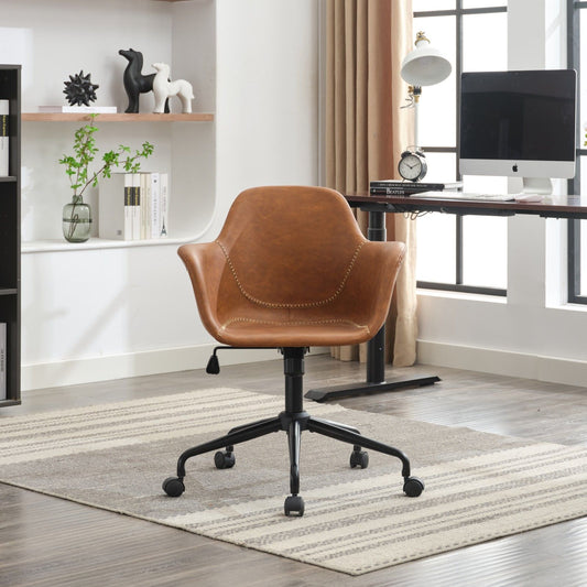 Mid-Century Office Chair – Brown, Swivel & Comfortable