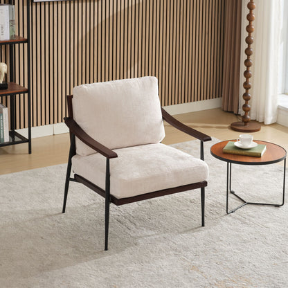 Linen Mid-Century Accent Chair, White, 33" Tall