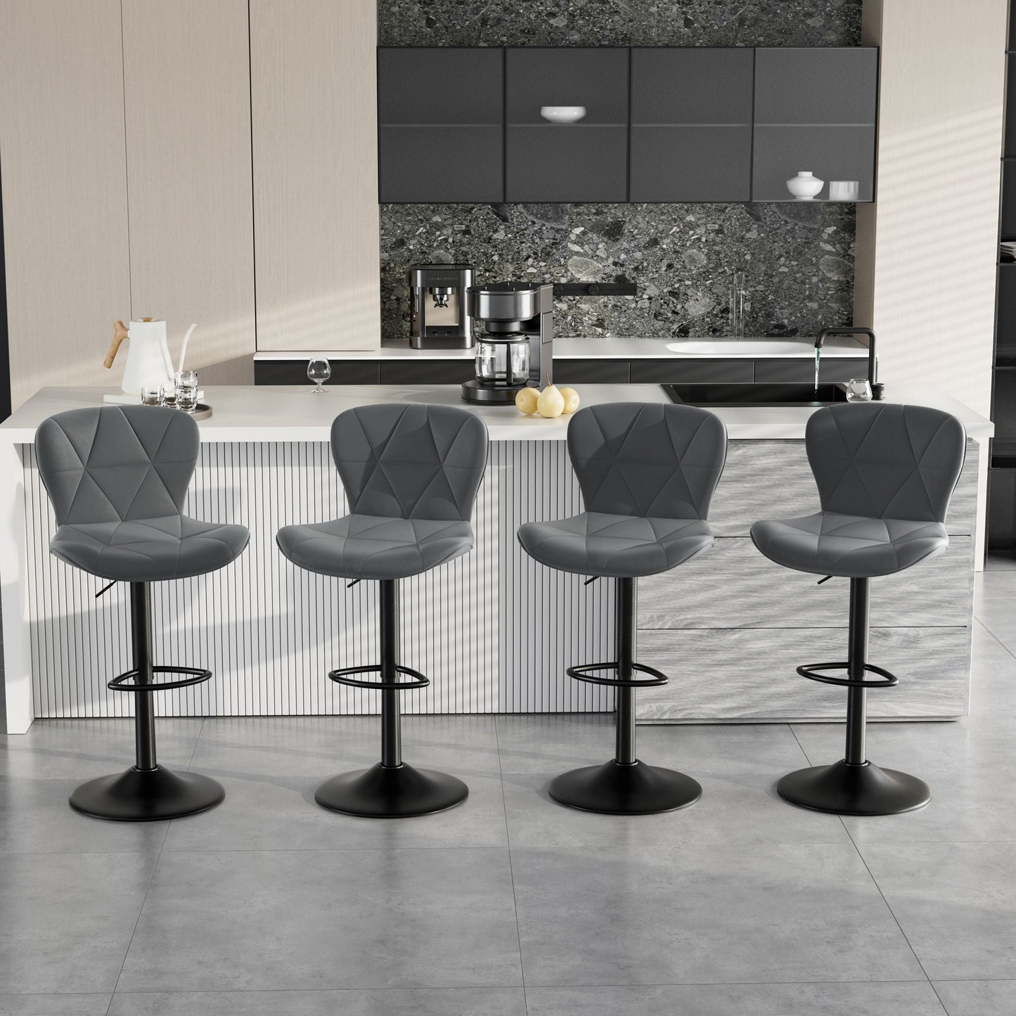 Faux Leather Swivel Bar Stools, Set of 2, Adjustable Height (view 62)