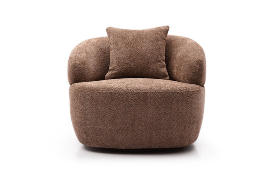 360-Degree Swivel Boucle Sofa, 1 Seat, Mid-Century Brown