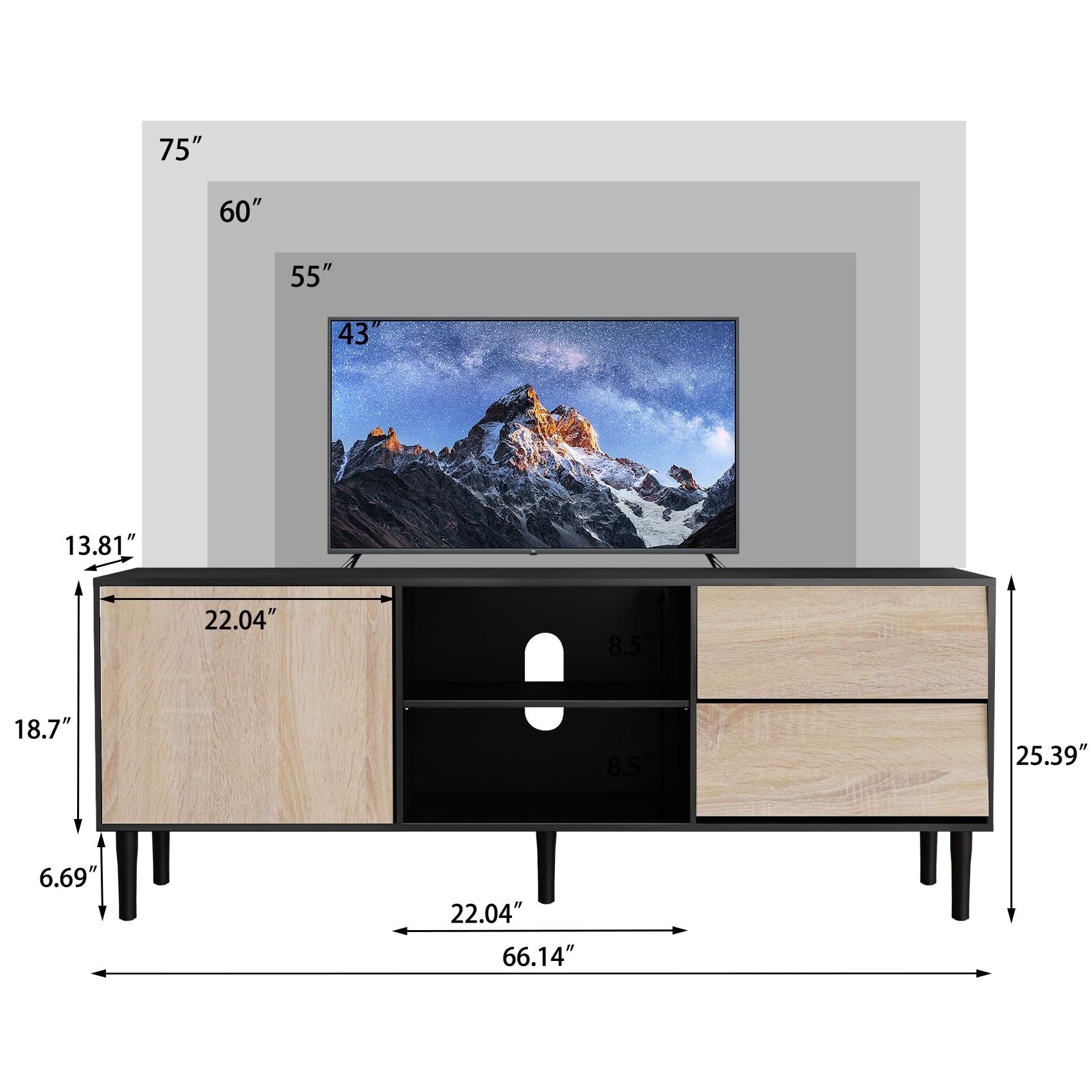 2-Drawer Mid Century TV Stand - Light Oak (view 7)