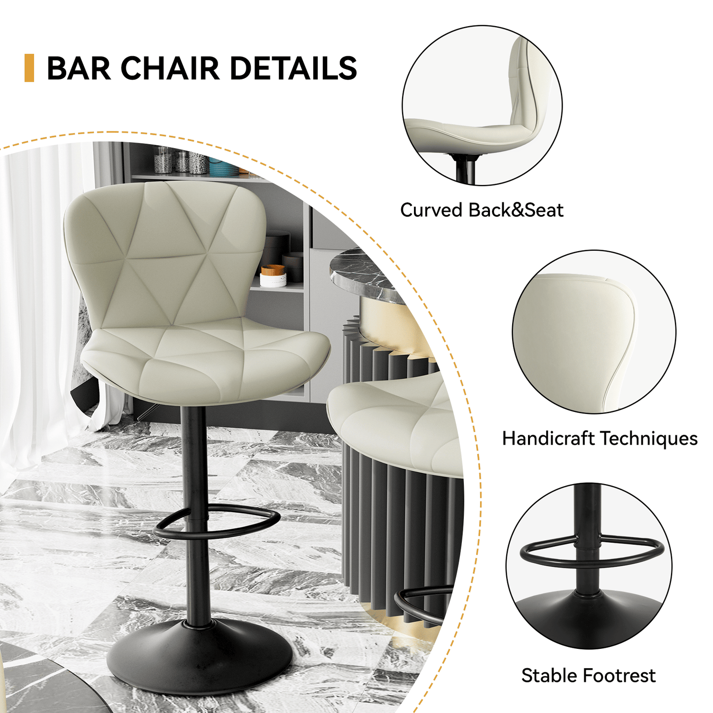 Faux Leather Swivel Bar Stools, Set of 2, Black (view 30)