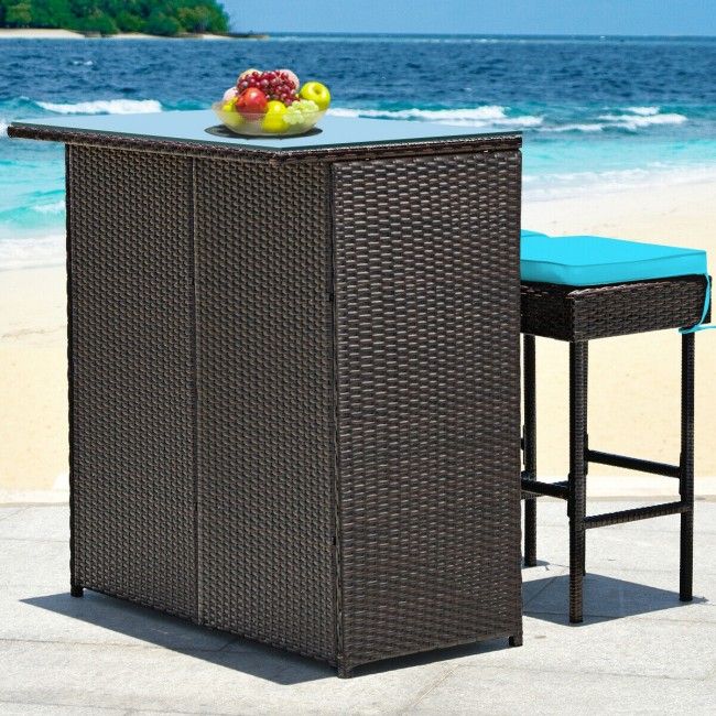 3 Pieces Patio Rattan Wicker Bar Table Stools Dining Set (view 25)