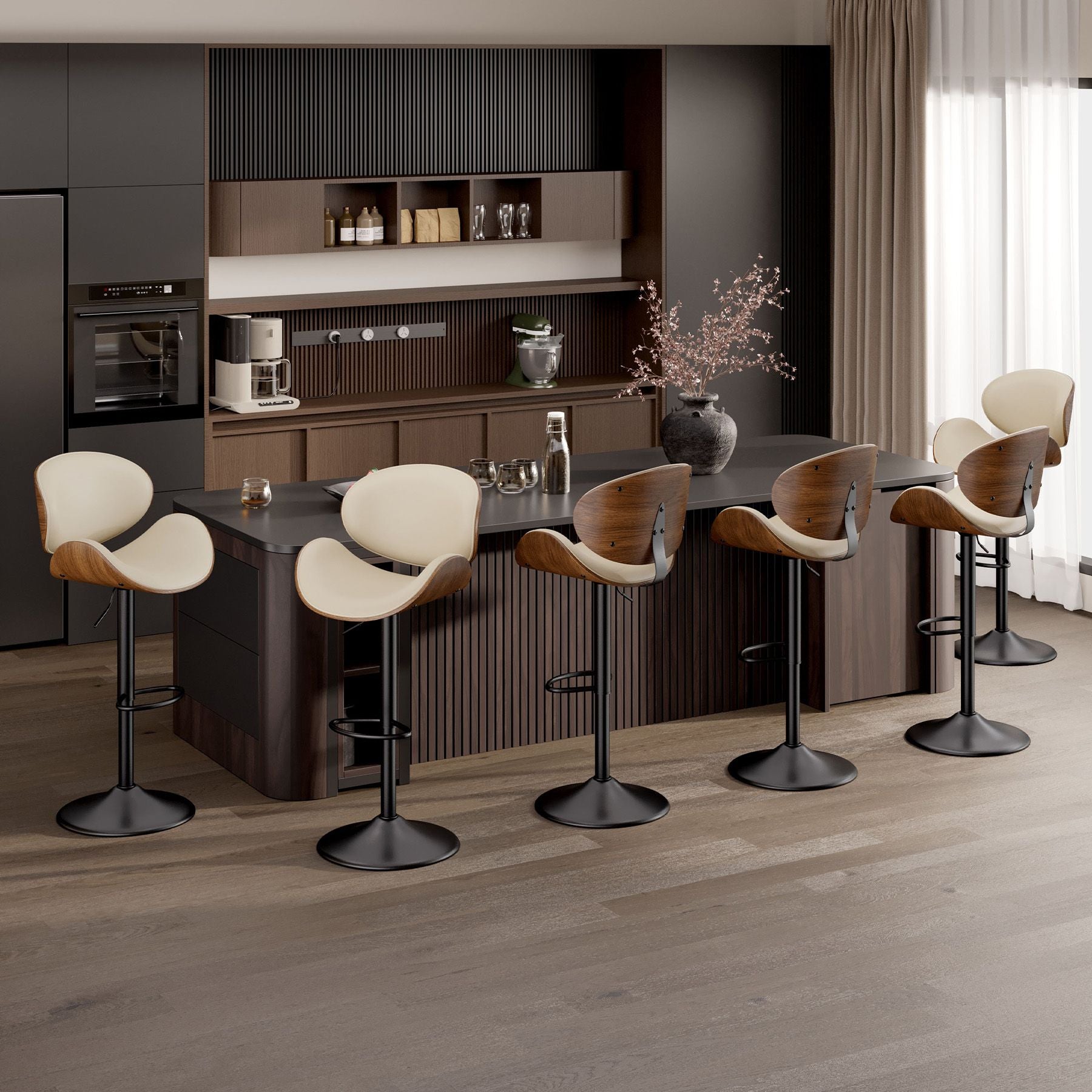PU Leather Swivel Bar Stools, Set of 1, Black (view 45)