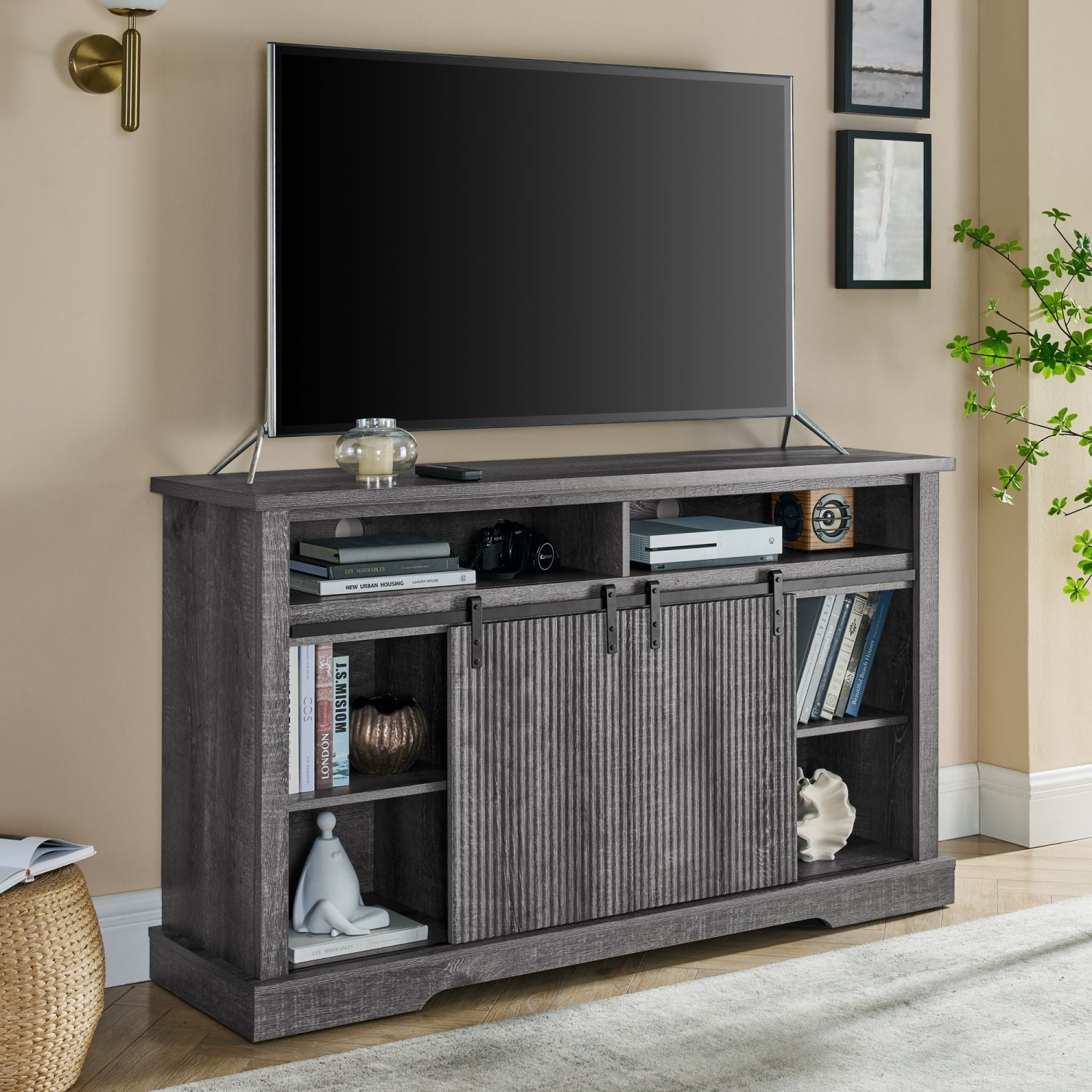65" TV Mid-Century TV Stand, Gray, 57.9" Wide (view 5)