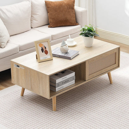 Rattan Mid-Century Coffee Table, Burlywood, 42" Wide (view 8)