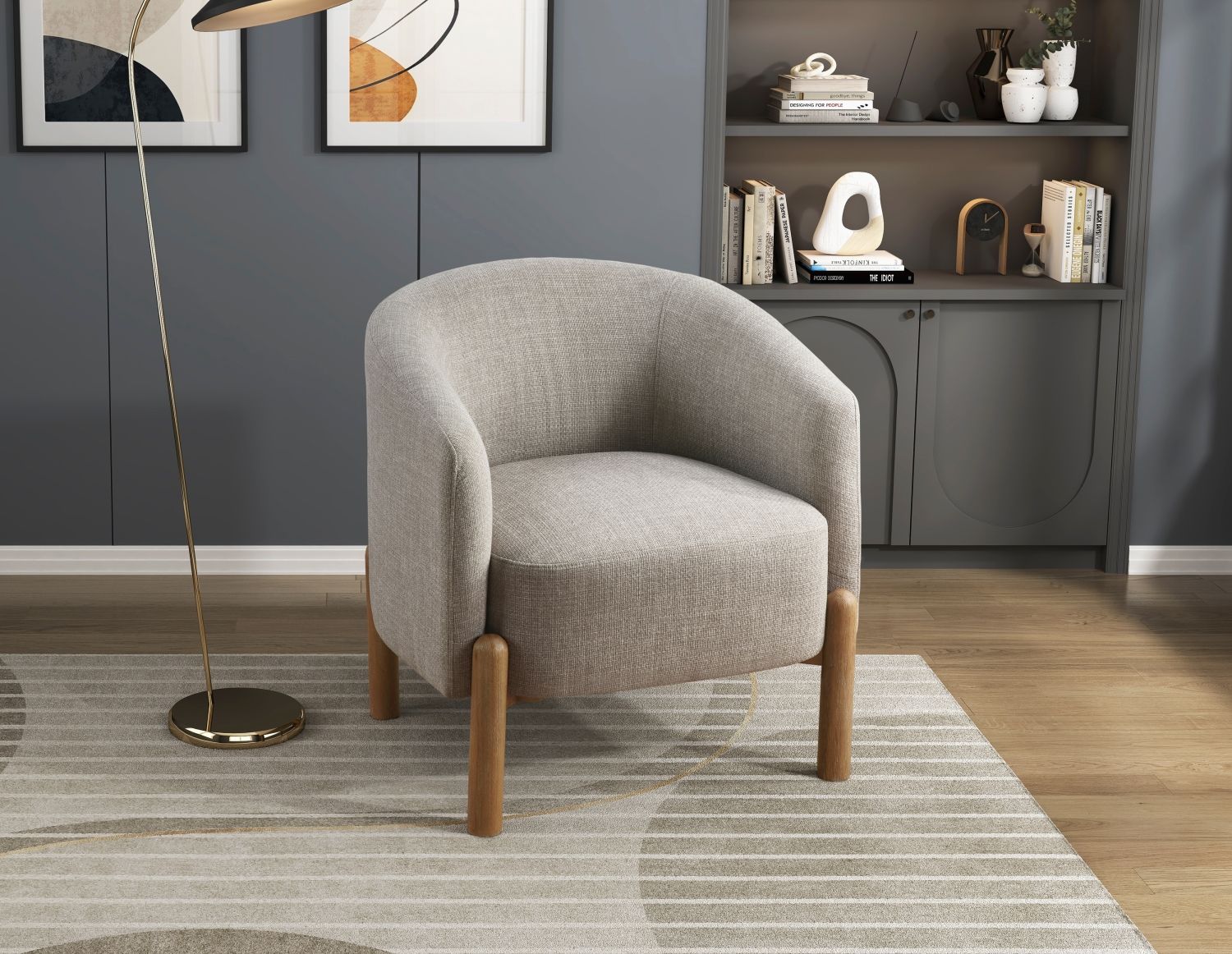 Solid Wood Mid-Century Accent Chair, Taupe, 29" Tall (view 10)