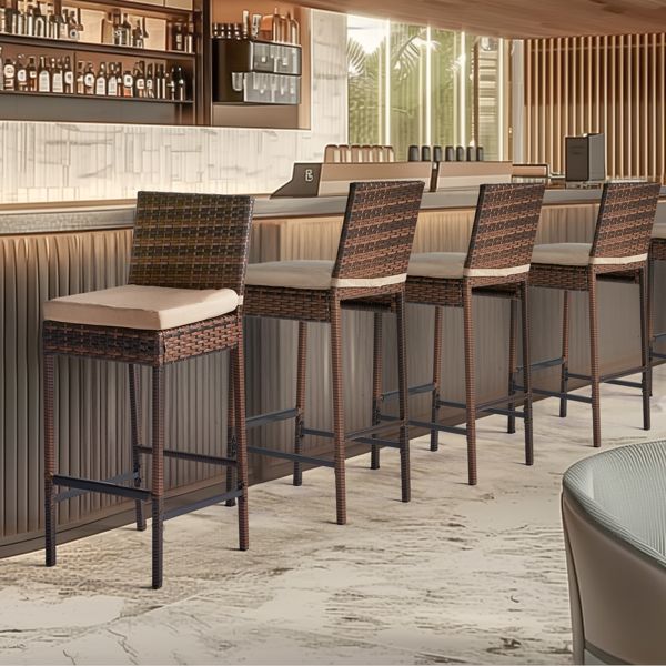 Rattan Swivel Bar Stools, Brown, Set of 2 (view 12)