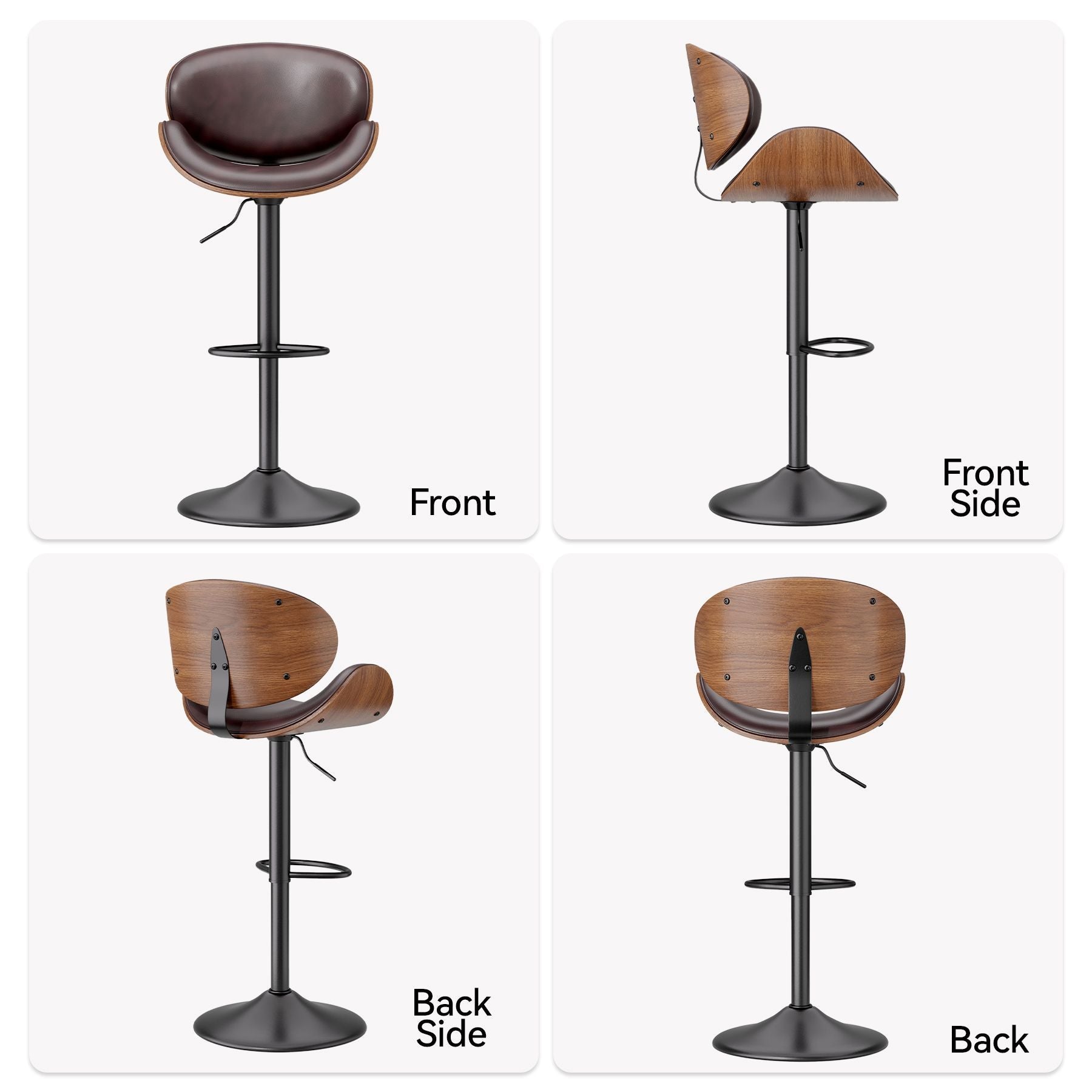 PU Leather Swivel Bar Stools, Set of 1, Black (view 61)
