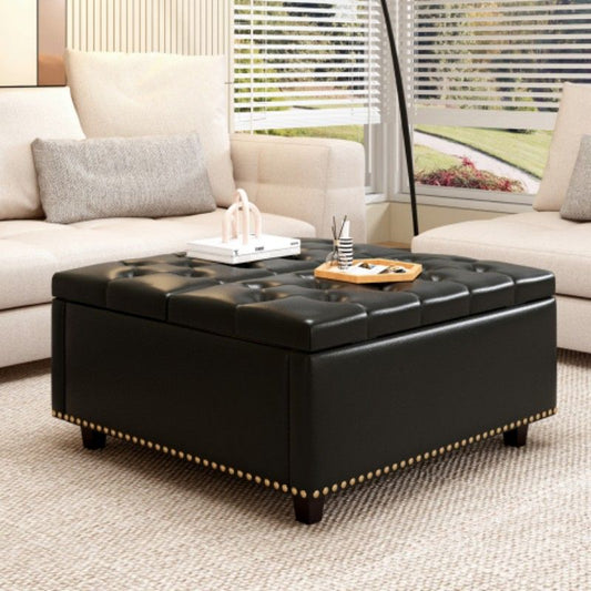 Leather Mid-Century Coffee Table, black