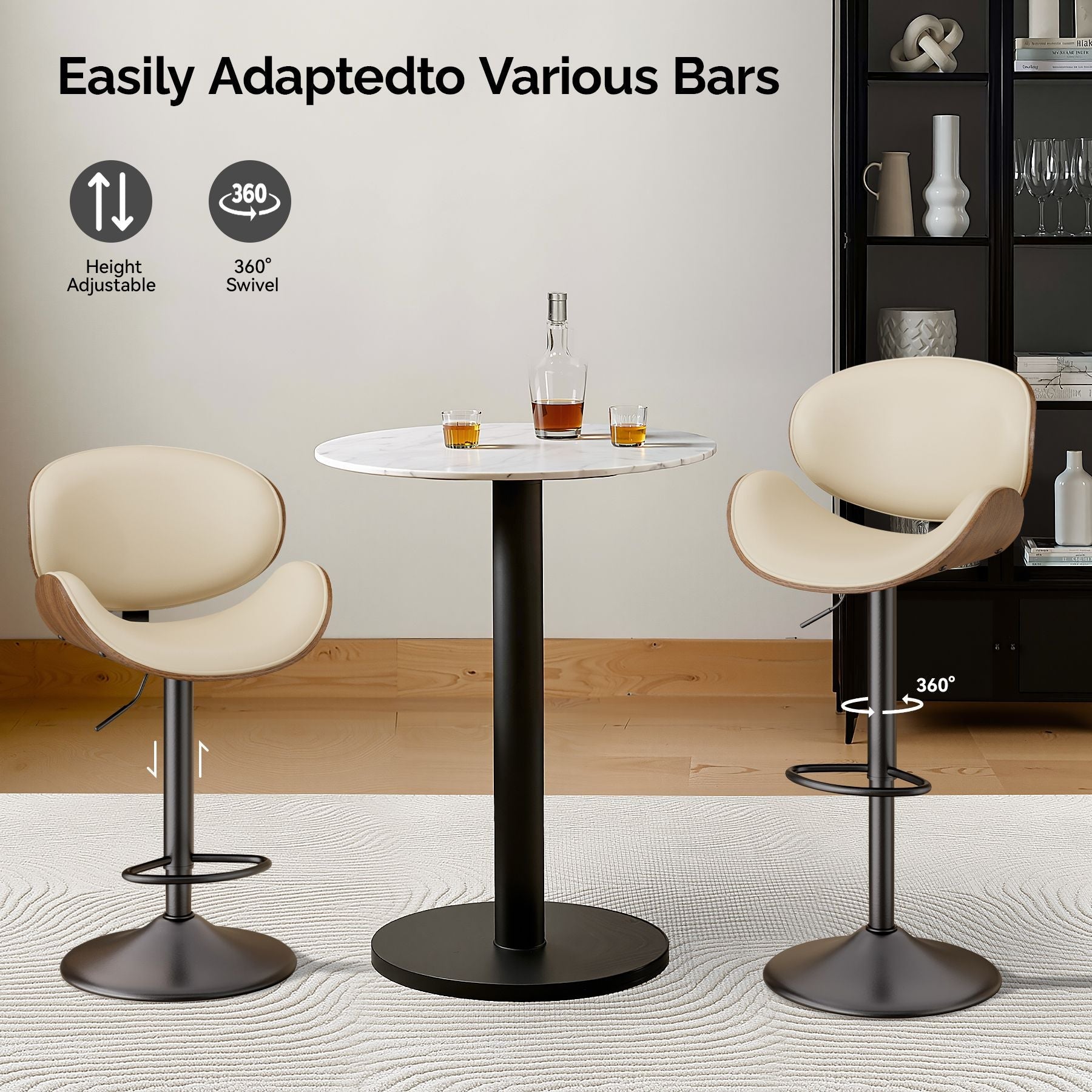 PU Leather Swivel Bar Stools, Set of 1, Black (view 42)