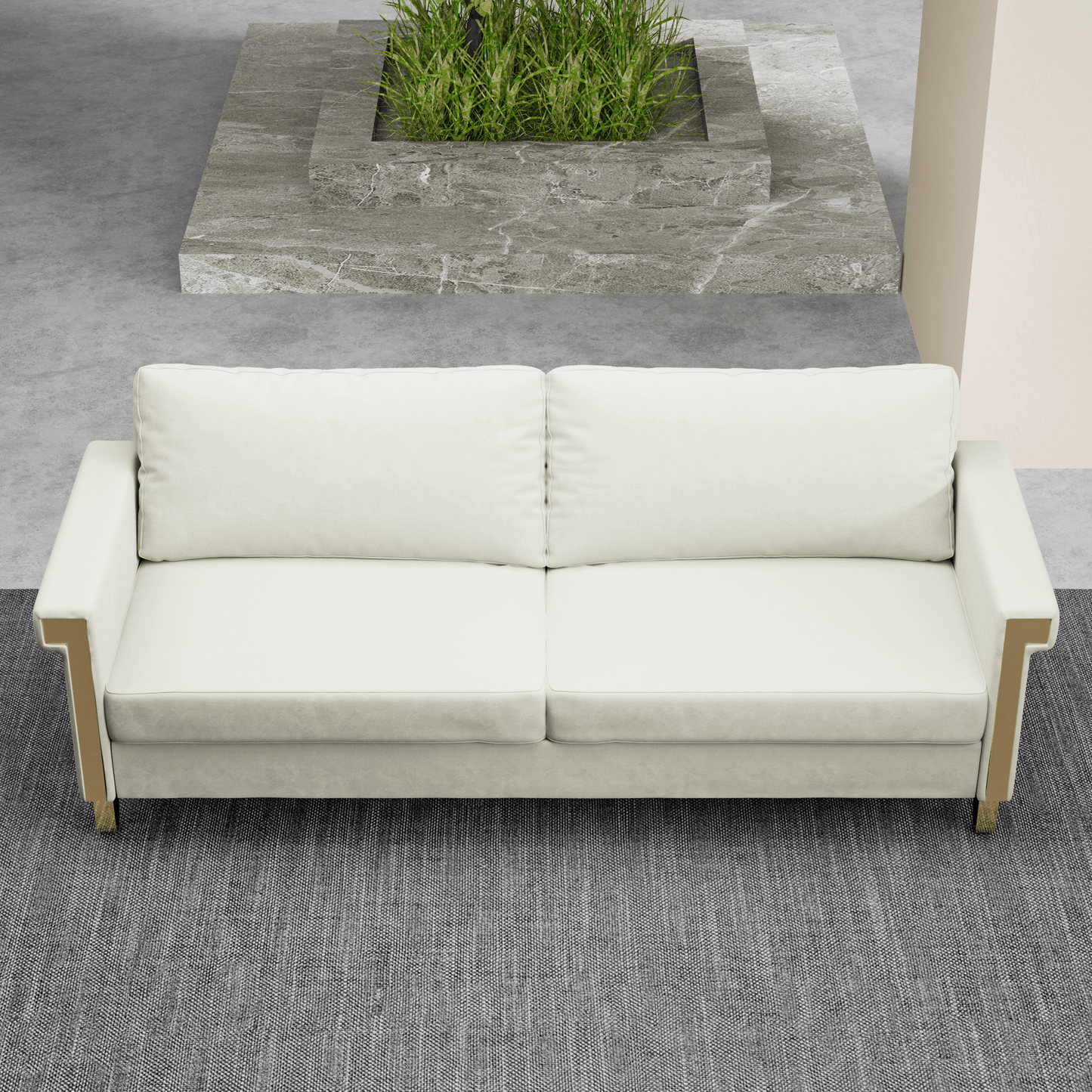 Velvet 3-Seat Mid-Century Sofa, White, 34" Tall (view 8)