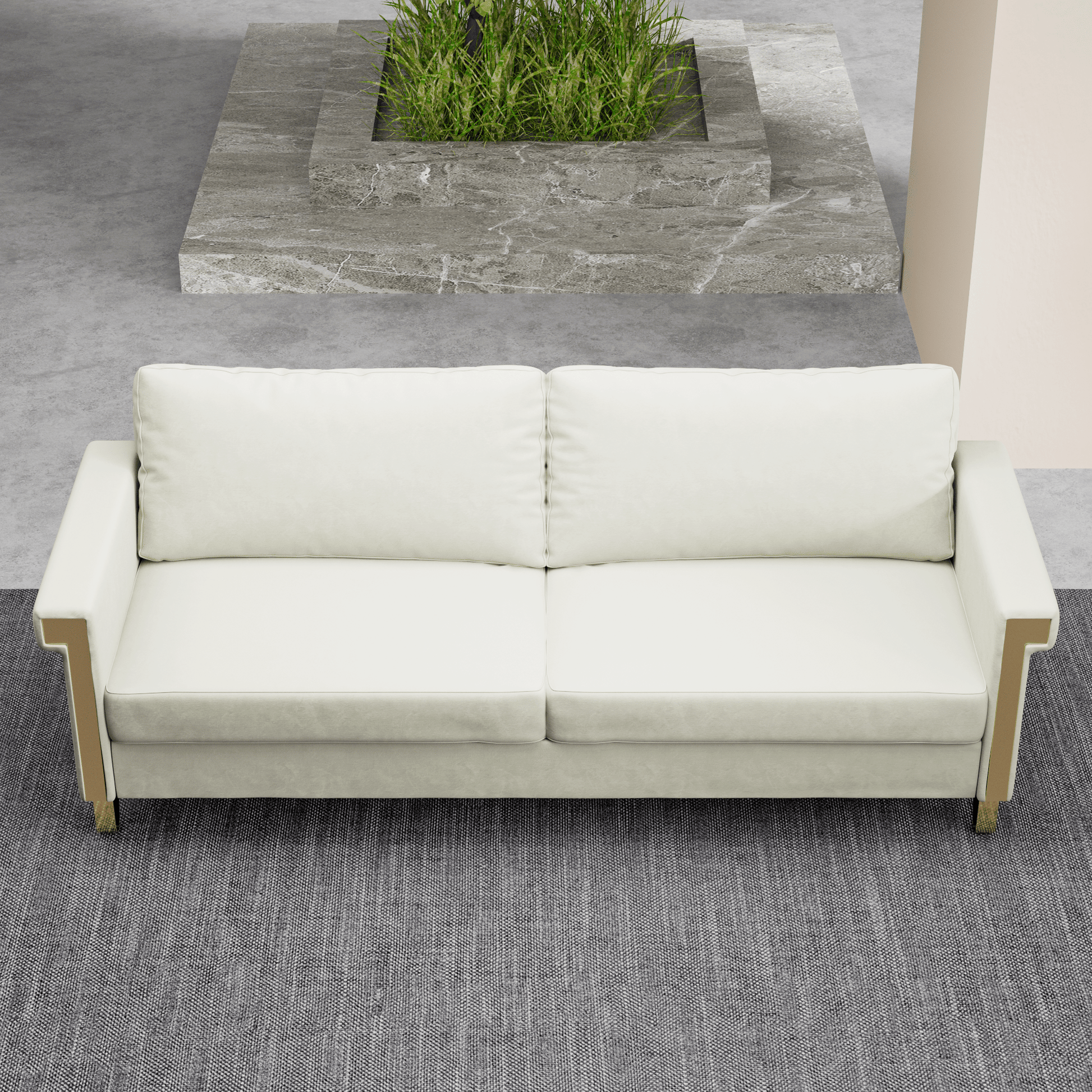 Velvet 3-Seat Mid-Century Sofa, White, 34" Tall (view 8)