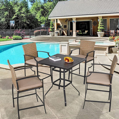 Patio Rattan Bar Stools Set of 4 with Soft Cushions