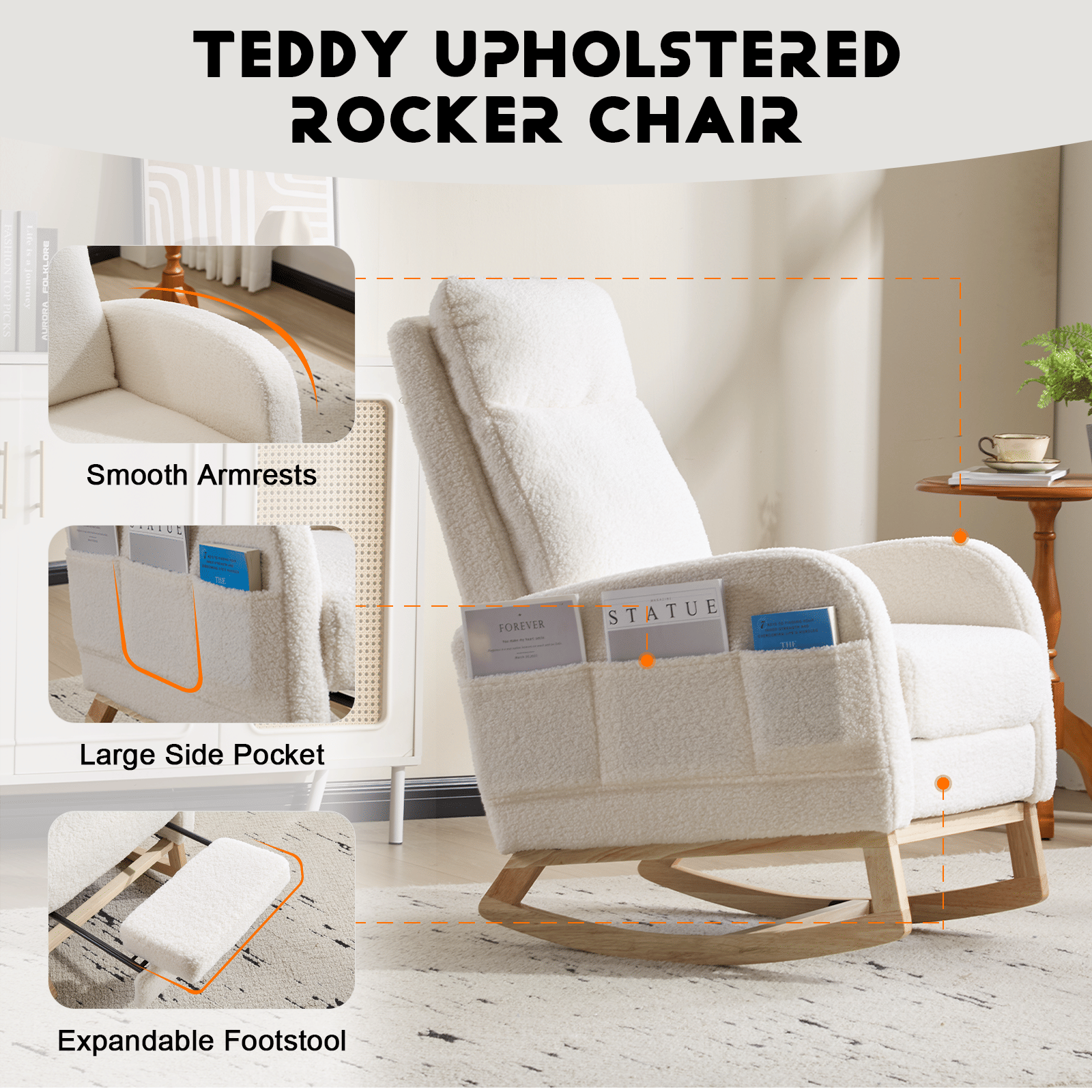 Wood Mid-Century Rocking Chair, WHITE (view 5)