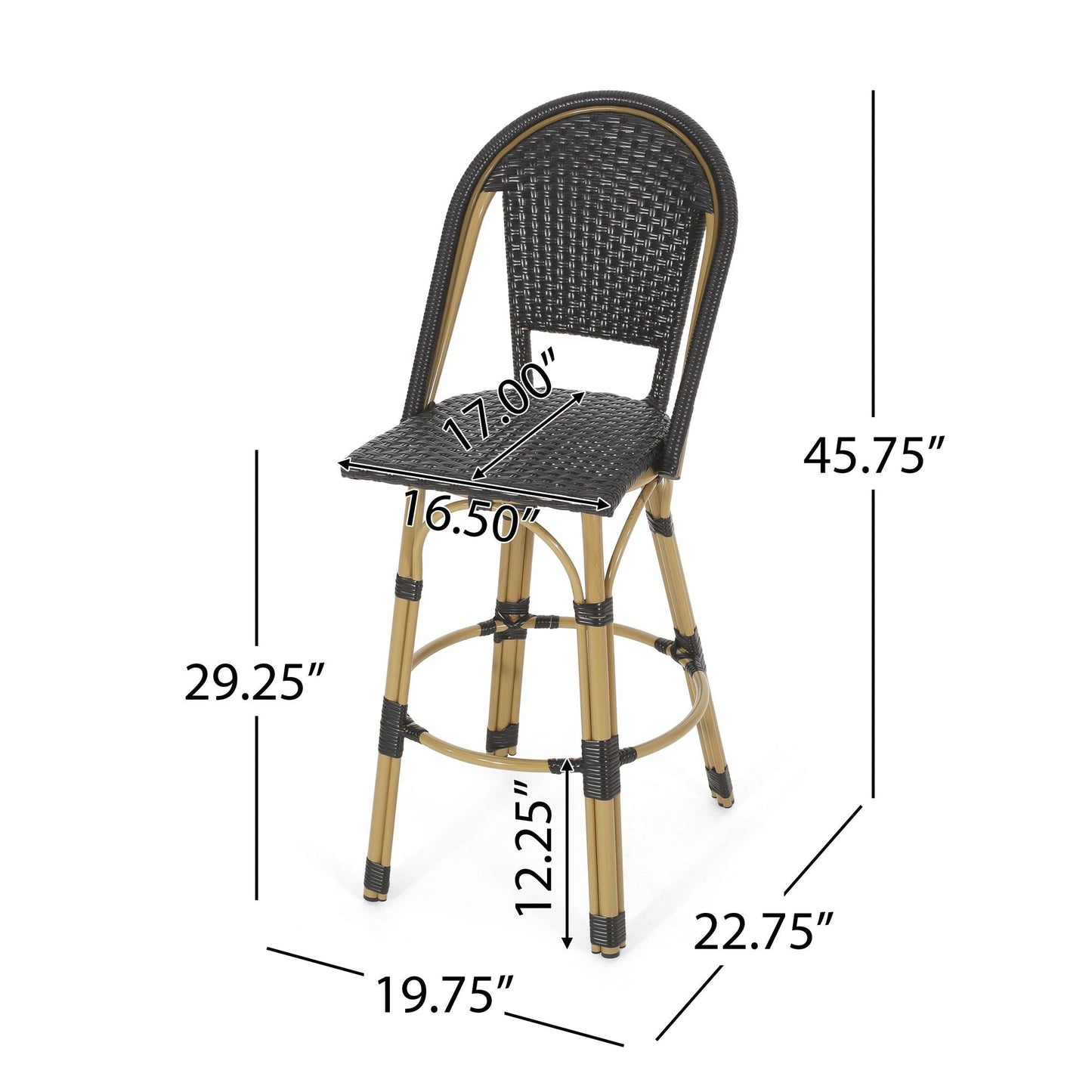 Rattan Swivel Bar Stools, Black, Set of 2, 19.75" Wide (view 5)