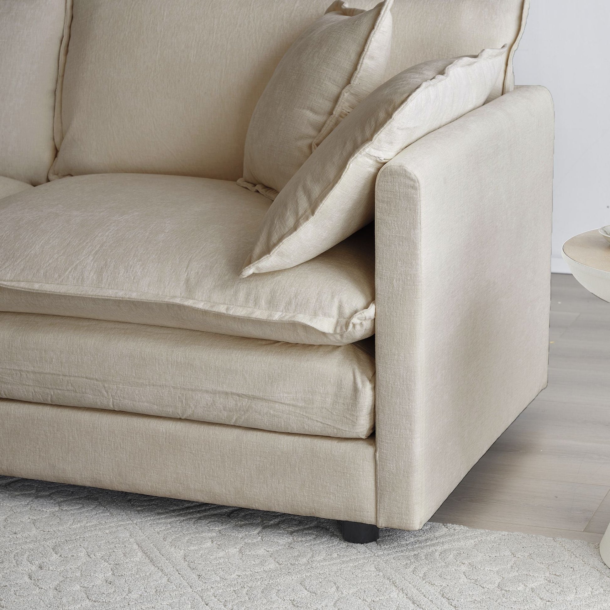 Chenille 3-Seat Mid-Century Sofa, Beige (view 3)