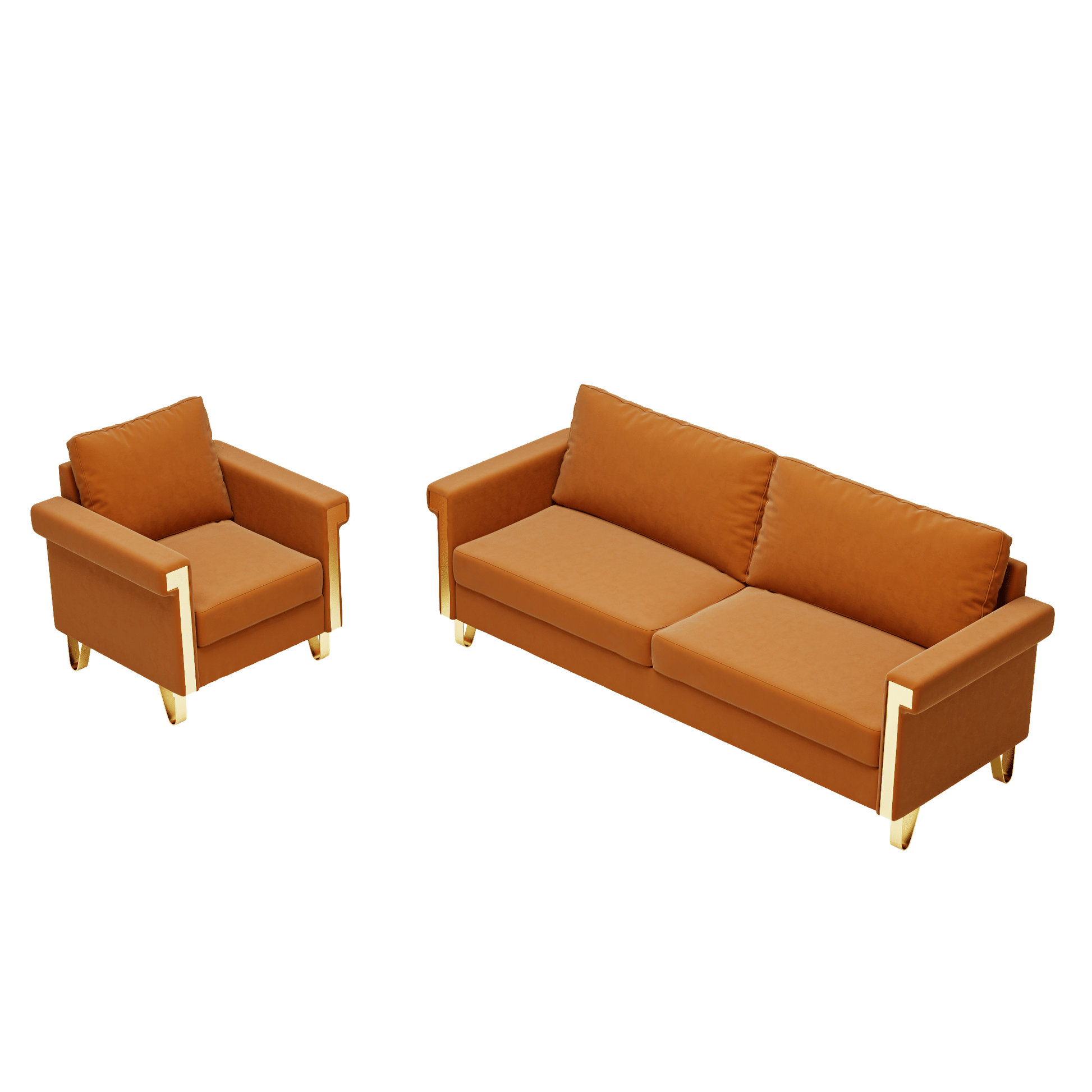 Velvet 3-Seat Mid-Century Sofa, Gold (view 6)