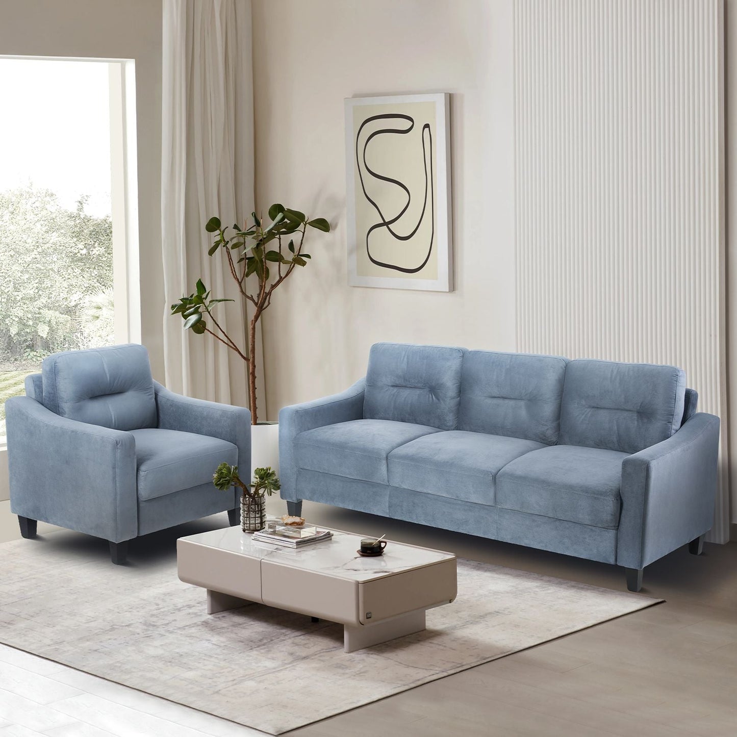 Solid Wood Mid-Century Sectional Sofa, Gray, Compact (view 3)