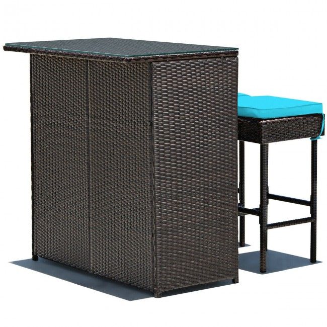 3 Pieces Patio Rattan Wicker Bar Table Stools Dining Set (view 24)
