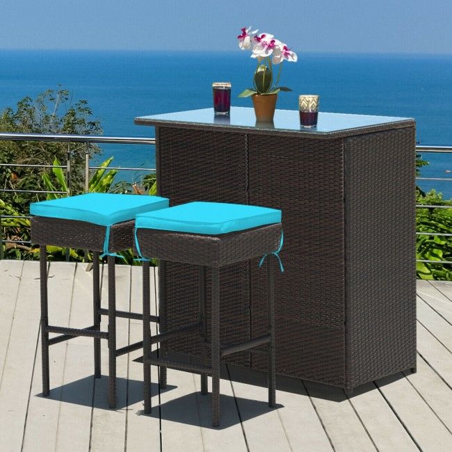 3 Pieces Patio Rattan Wicker Bar Table Stools Dining Set (view 27)
