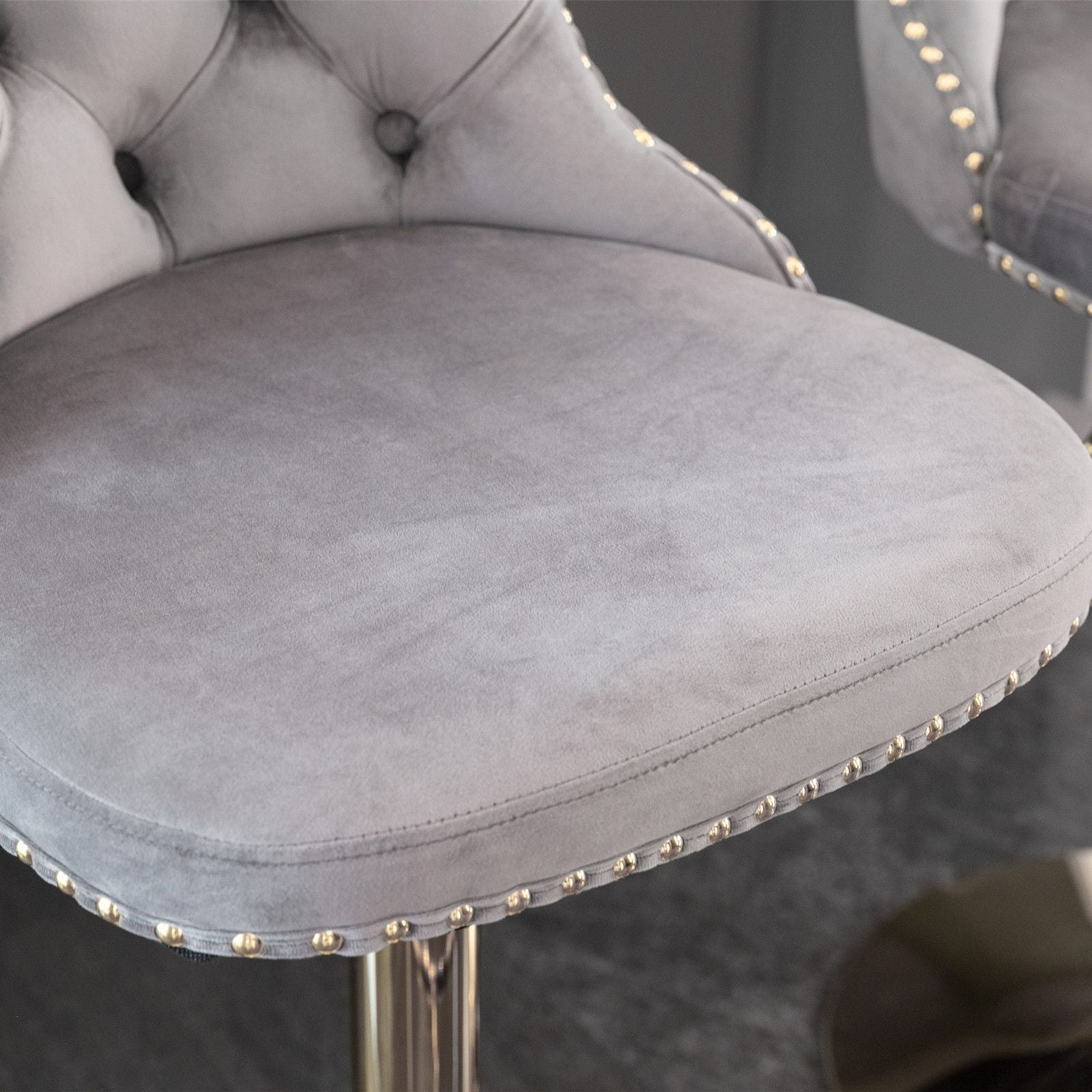 Gold Velvet Swivel Bar Stools, Tufted, Adjustable (view 45)
