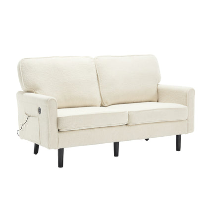 Solid Wood 3-Seat Mid-Century Sofa, Beige, Compact (view 16)