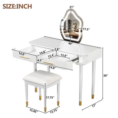Mid-Century Vanity with LED Mirror, White, 36" Wide (view 10)