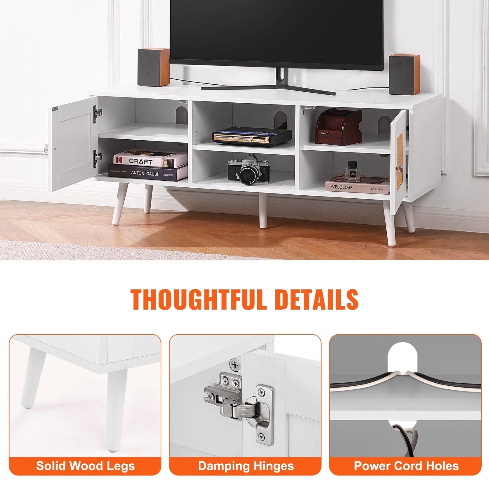 55" TV Mid-Century TV Stand, White (view 5)