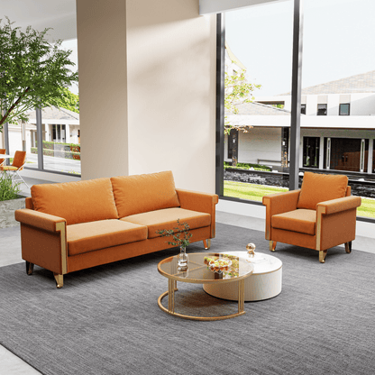 Velvet 3-Seat Mid-Century Sofa, Orange
