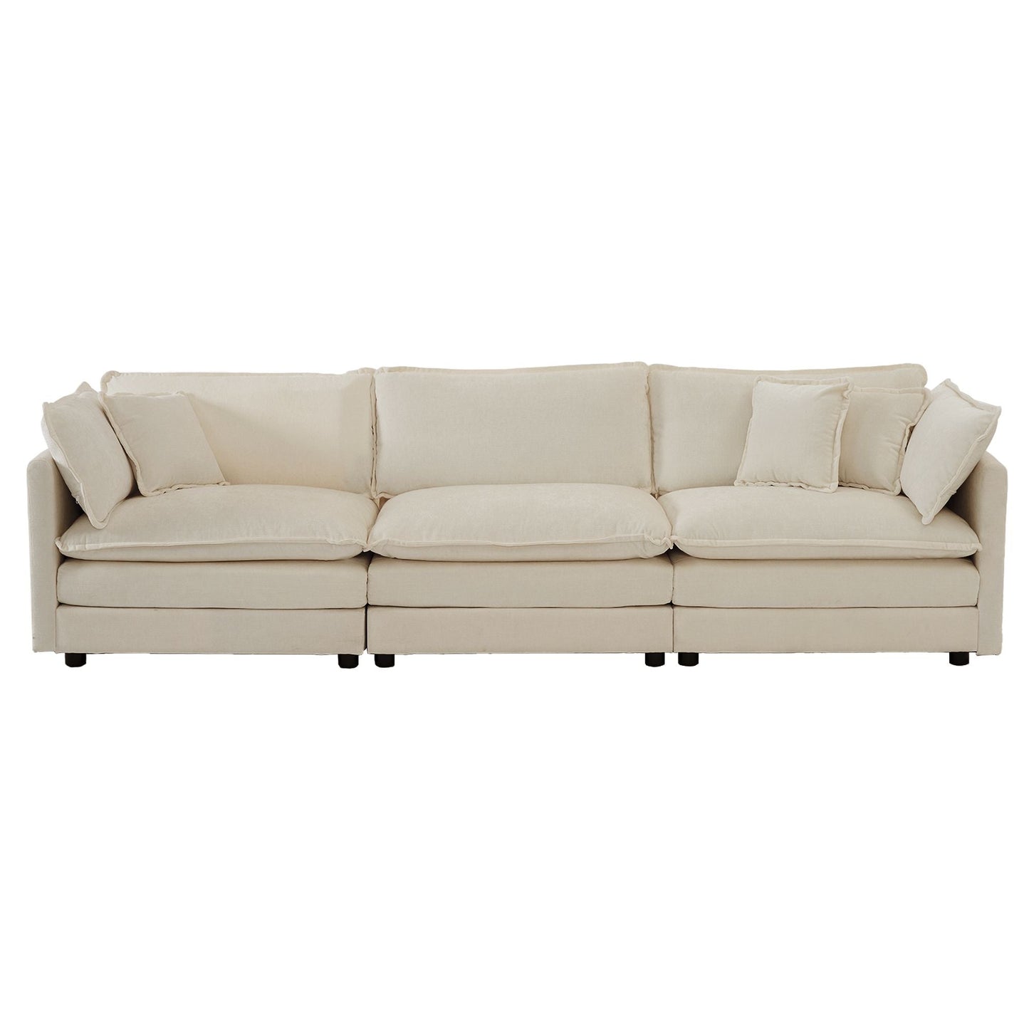Solid Wood 3-Seat Mid-Century Sofa, Beige, 84" Wide (view 8)