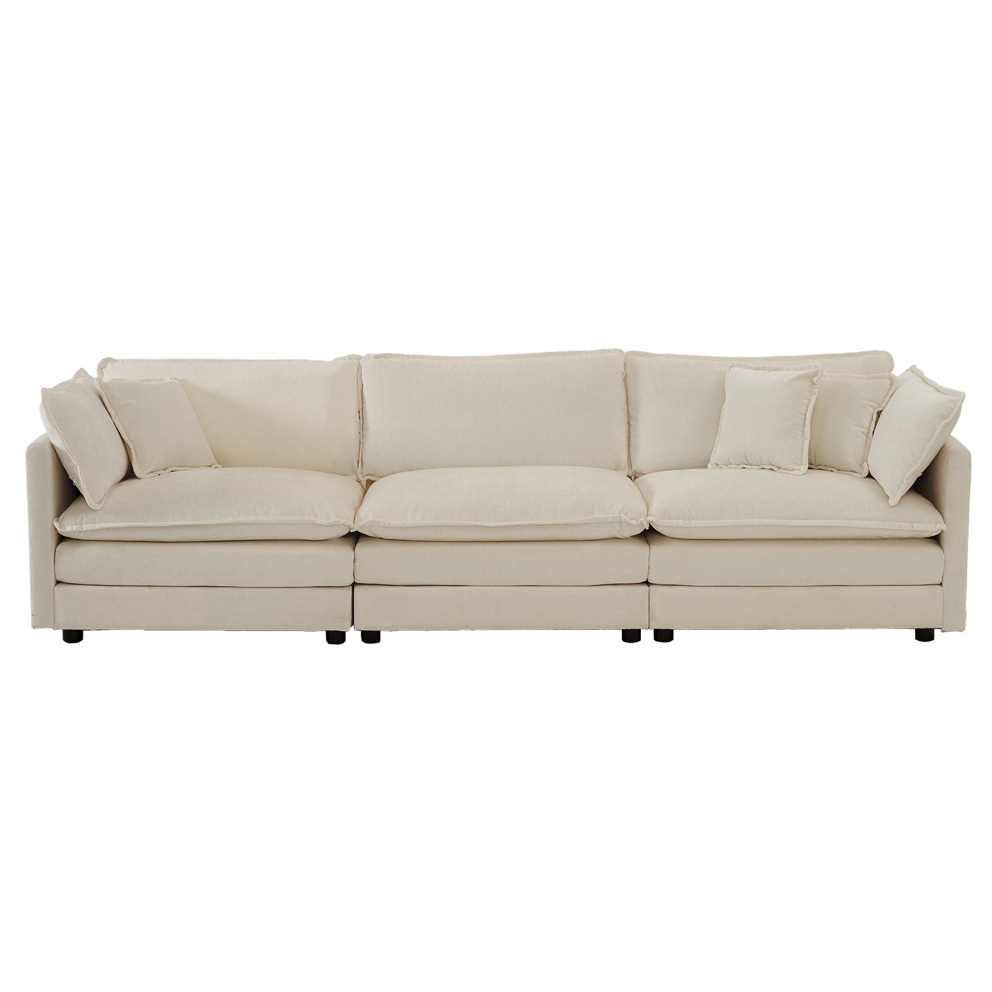 Solid Wood 3-Seat Mid-Century Sofa, Beige, 84" Wide (view 8)