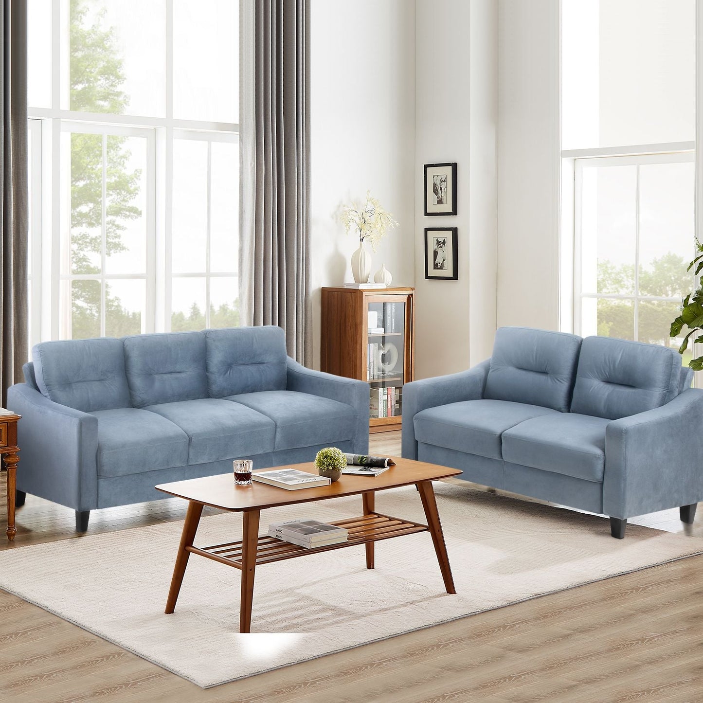 Solid Wood Mid-Century Sectional Sofa, Gray, 102" Wide (view 4)