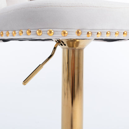 Gold Velvet Swivel Bar Stools, Tufted, Adjustable (view 6)