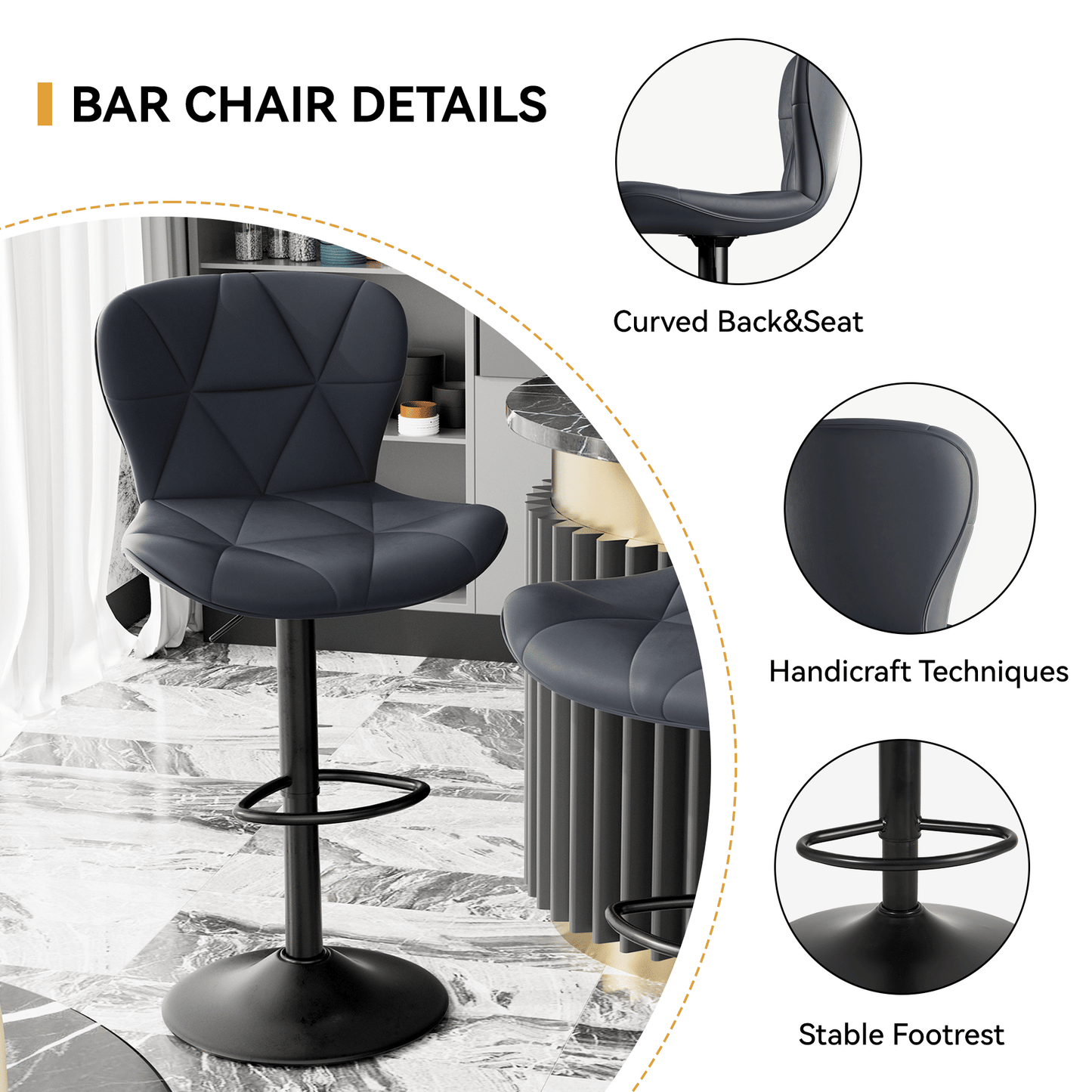 Faux Leather Swivel Bar Stools, Set of 2, Adjustable Height (view 41)