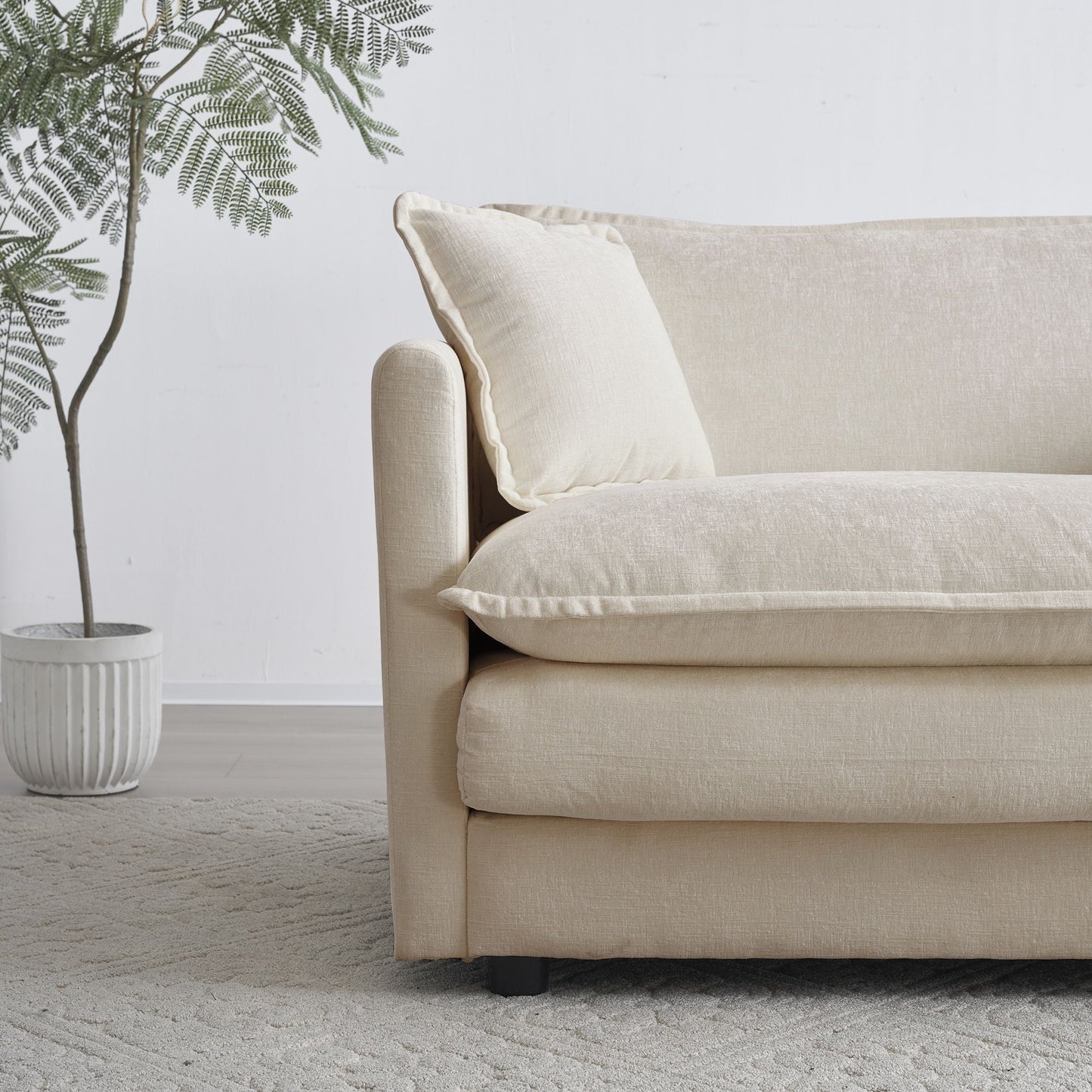 Solid Wood 3-Seat Mid-Century Sofa, Beige, 84" Wide (view 6)