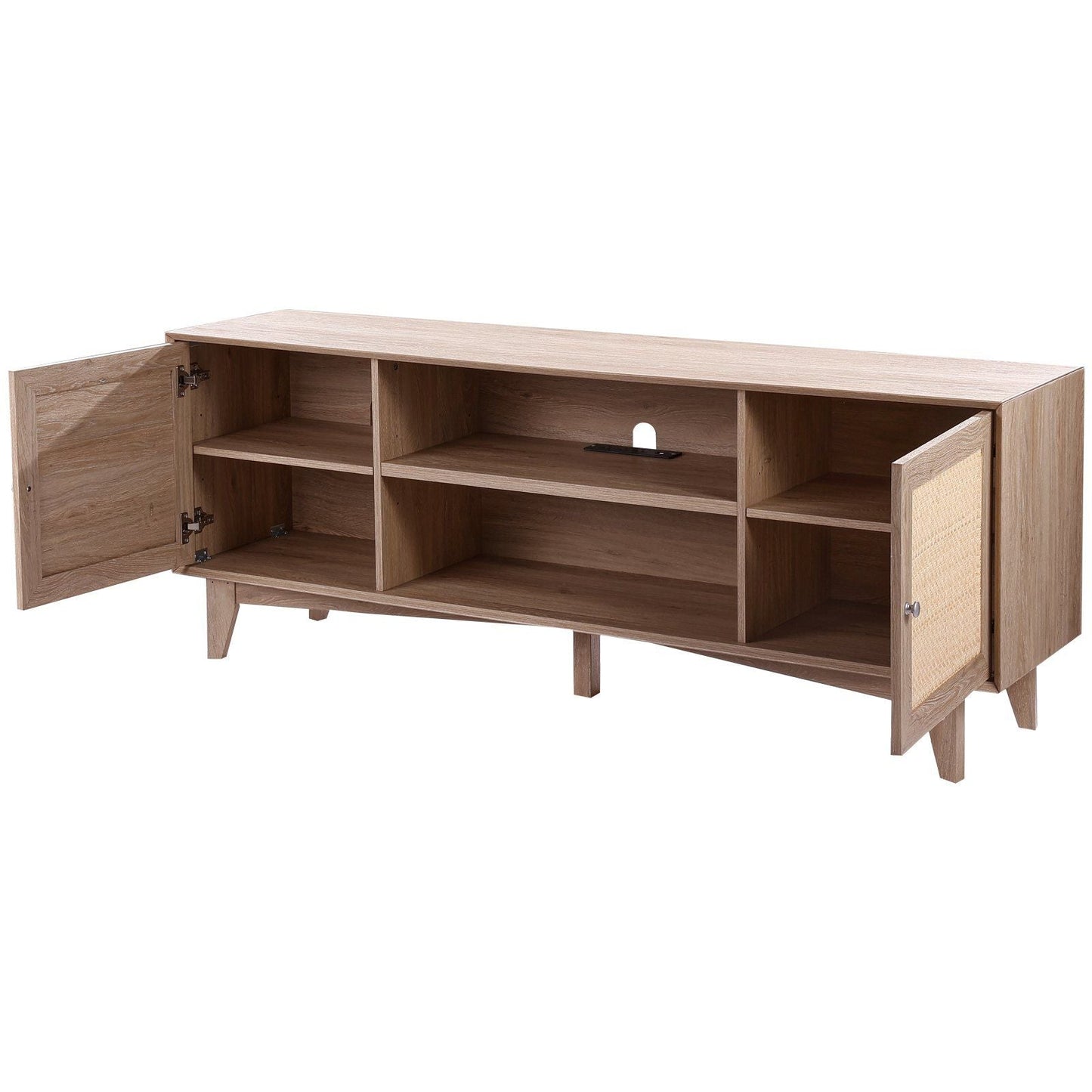 75" TV Mid-Century TV Stand, Oak, Rattan (view 11)