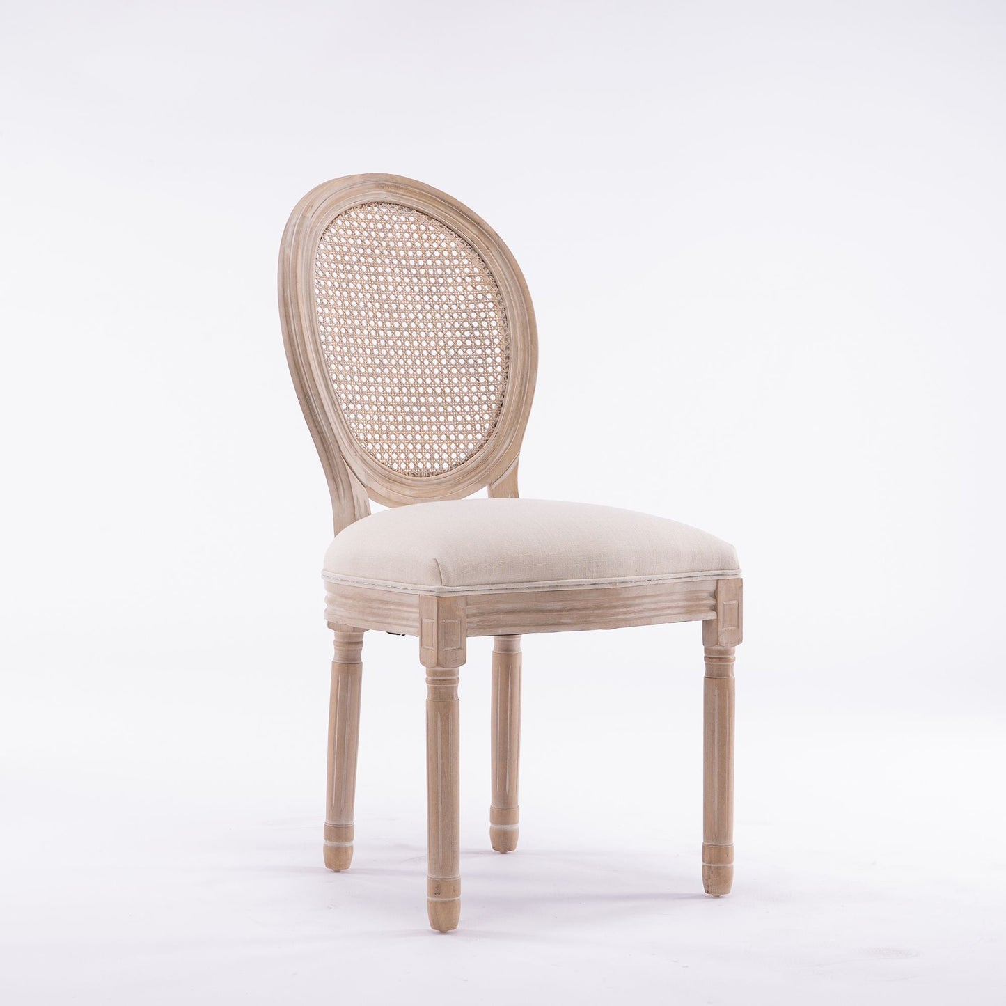 Linen Mid-Century Dining Chairs, Set of 2, White, Rattan (view 7)