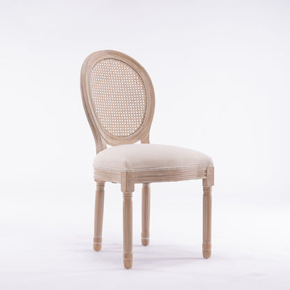 Linen Mid-Century Dining Chairs, Set of 2, White, Rattan (view 7)