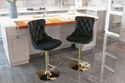 Gold Velvet Swivel Bar Stools, Tufted, Adjustable (view 21)