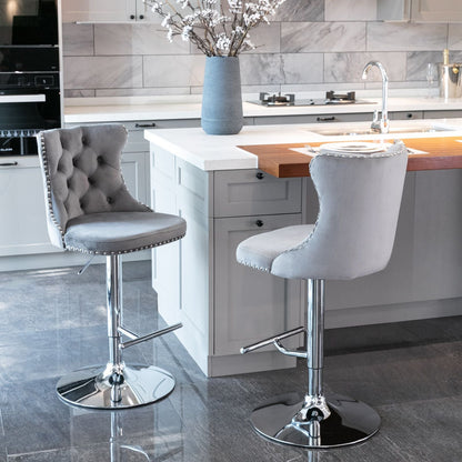 Gray Velvet Swivel Bar Stools, Chrome Base, Set of 2 - Gray (view 12)