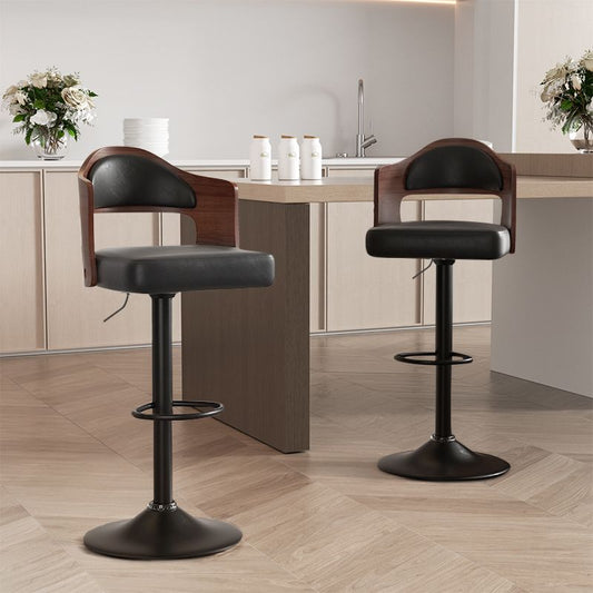 Faux Leather Swivel Bar Stools, Set of 2, PU Leather