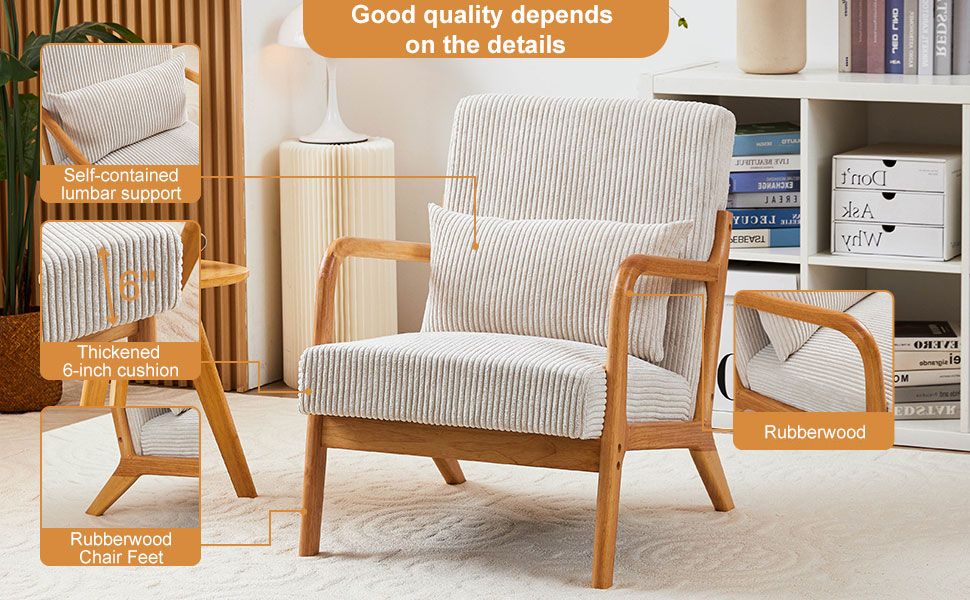 Upholstered Mid-Century Accent Chair, Dark Gray (view 6)