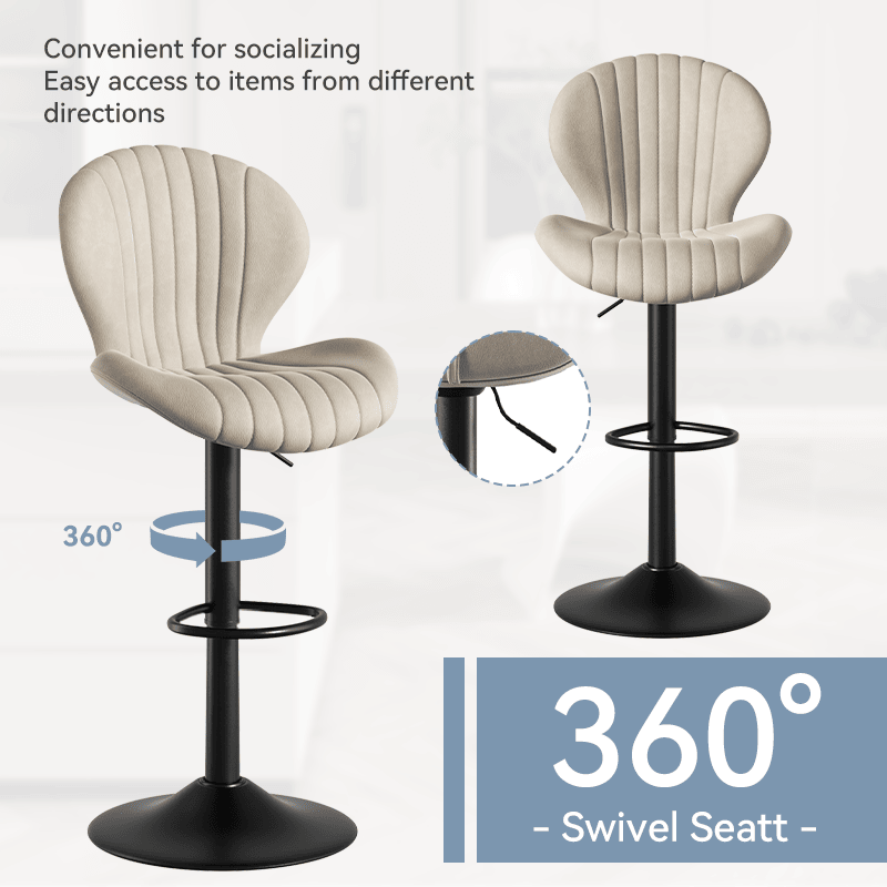 Faux Leather Swivel Bar Stools, Set of 2, Beige (view 11)
