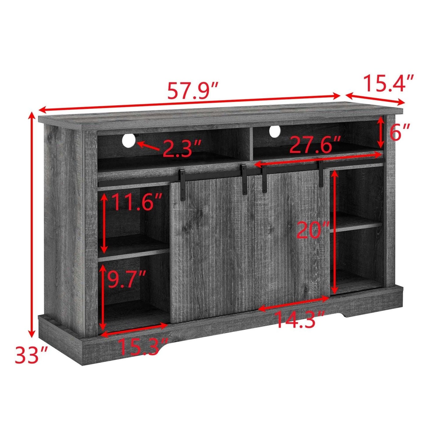 65" TV Mid-Century TV Stand, Gray, with Storage (view 12)