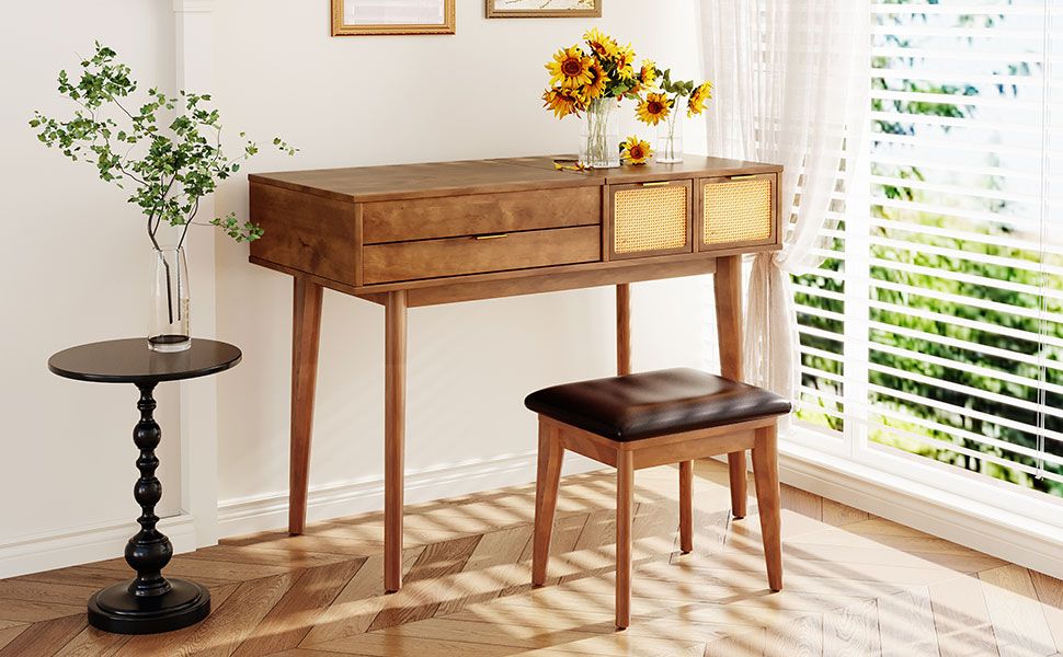 Solid Wood Mid-Century Vanity, 36" Wide (view 4)