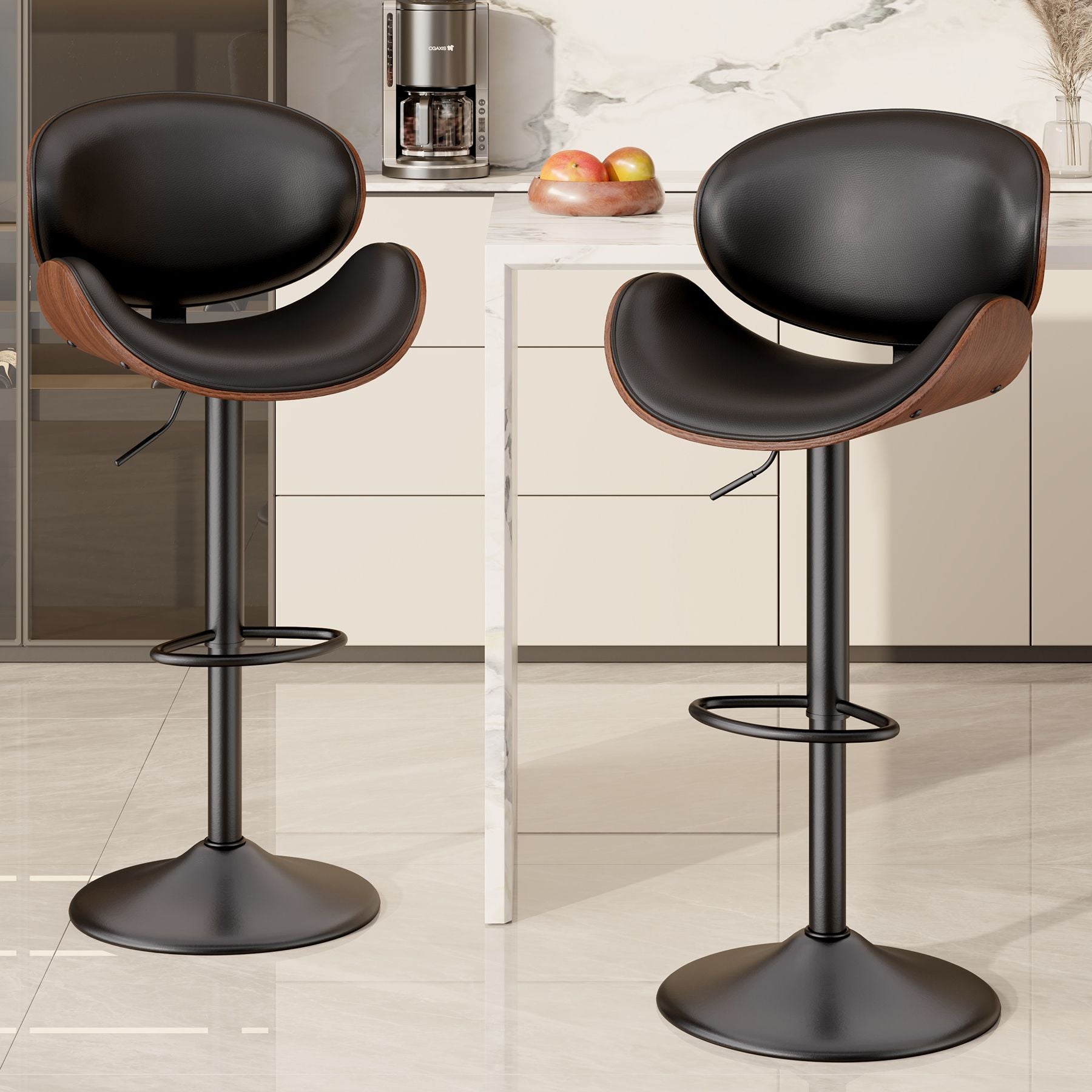 PU Leather Swivel Bar Stools, Set of 1, Black (view 46)